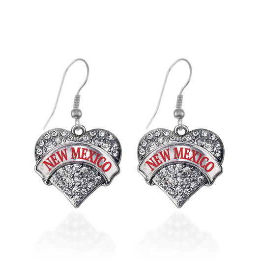Silver New Mexico Pave Heart Charm Dangle Earrings