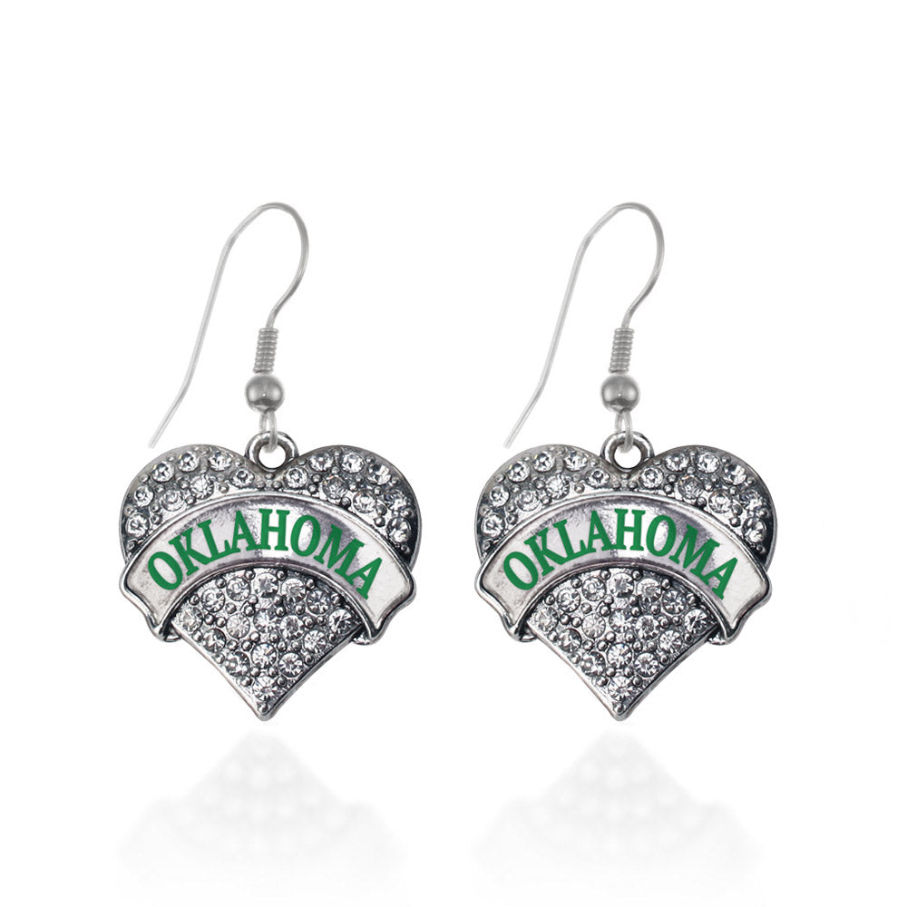 Silver Oklahoma Pave Heart Charm Dangle Earrings