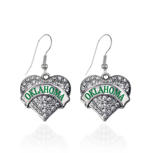 Silver Oklahoma Pave Heart Charm Dangle Earrings