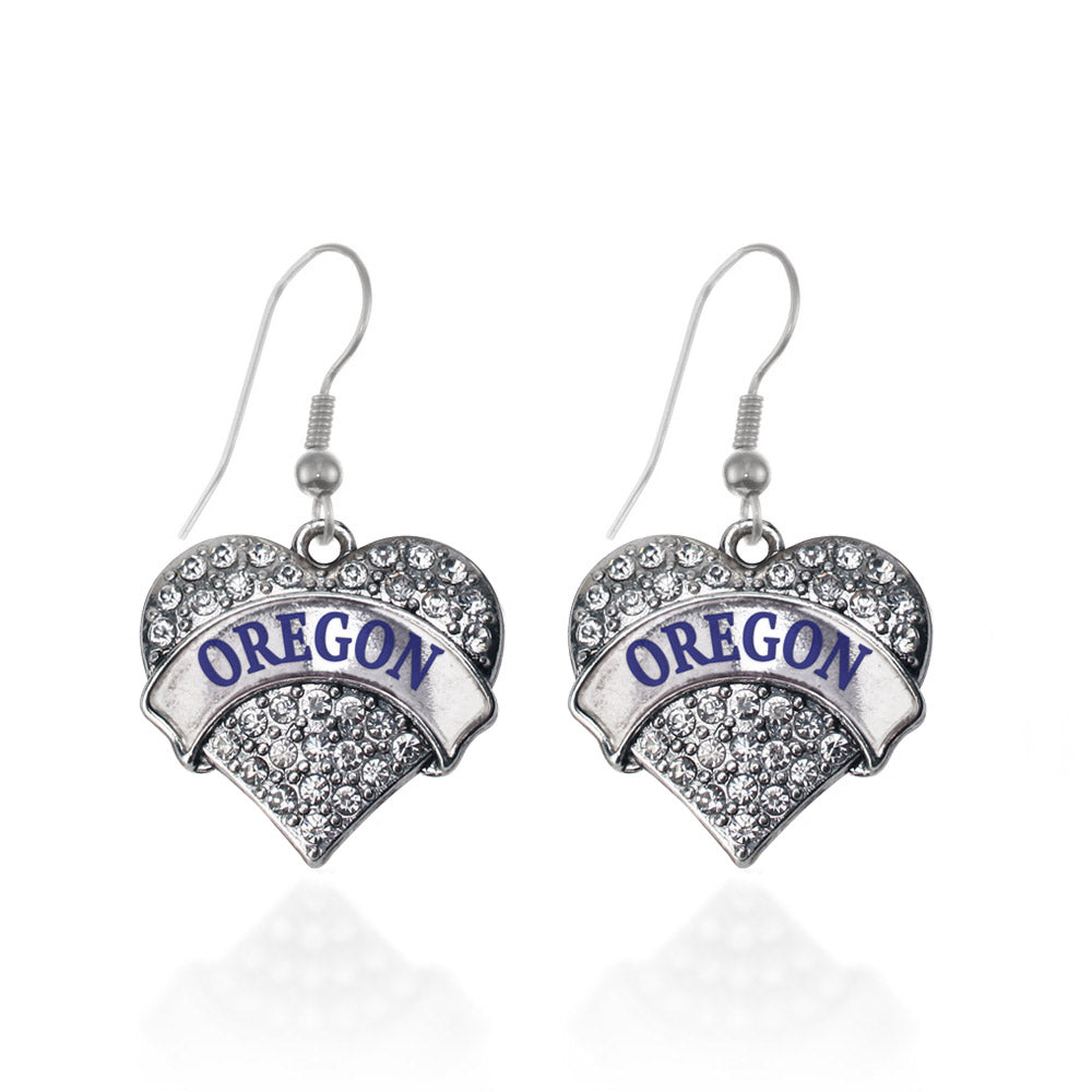 Silver Oregon Pave Heart Charm Dangle Earrings