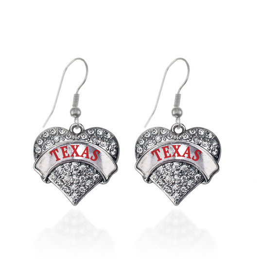 Silver Texas Pave Heart Charm Dangle Earrings