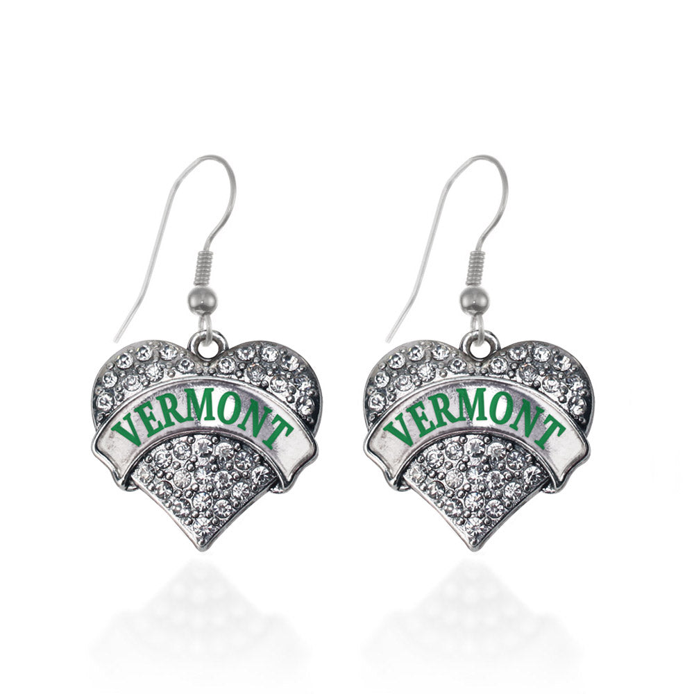 Silver Vermont Pave Heart Charm Dangle Earrings