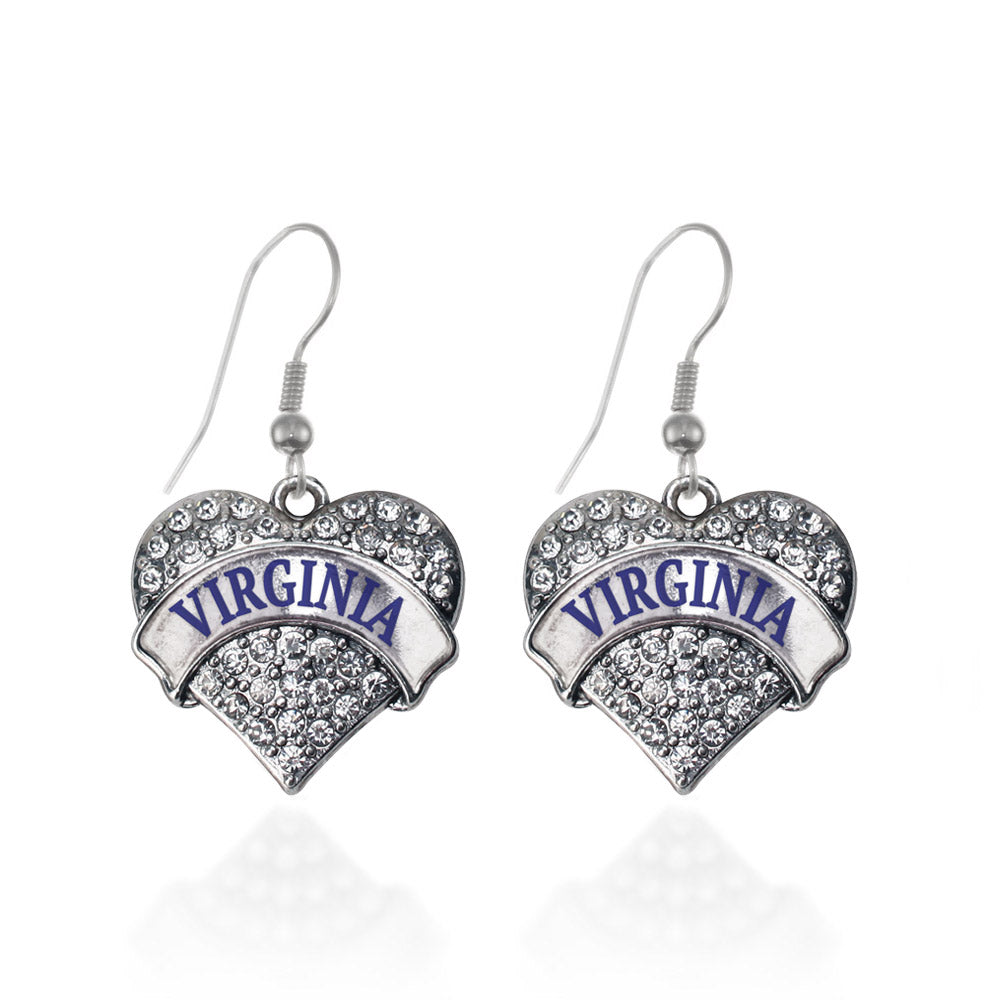 Silver Virginia Pave Heart Charm Dangle Earrings