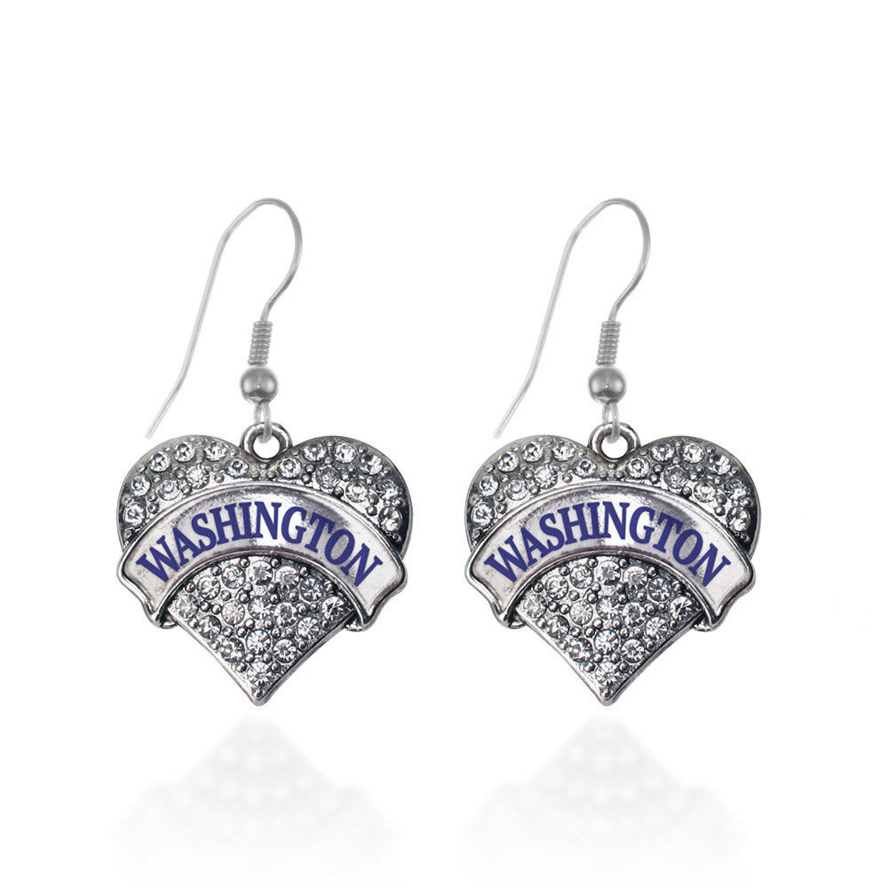Silver Washington Pave Heart Charm Dangle Earrings