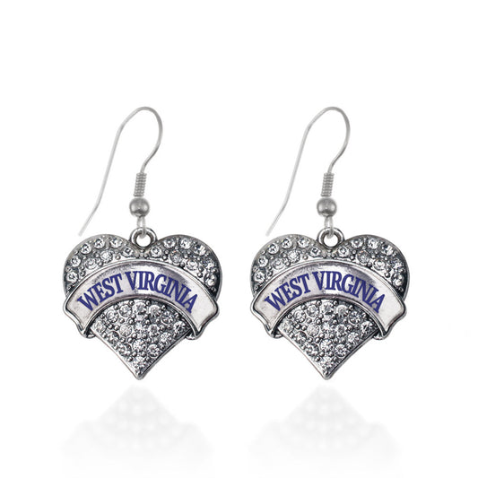 Silver West Virginia Pave Heart Charm Dangle Earrings