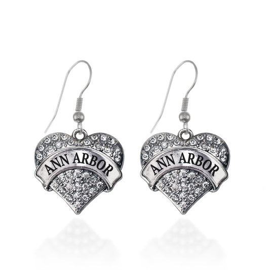 Silver Ann Arbor Pave Heart Charm Dangle Earrings