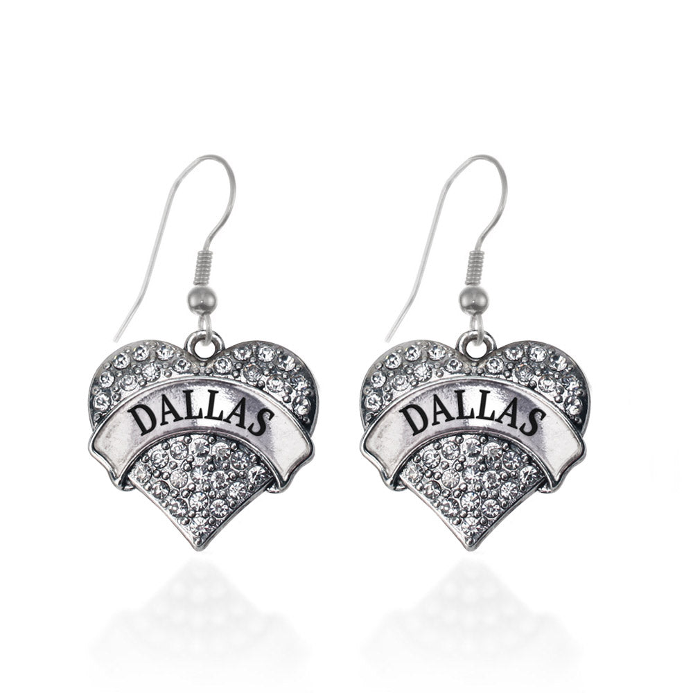 Silver Dallas Pave Heart Charm Dangle Earrings