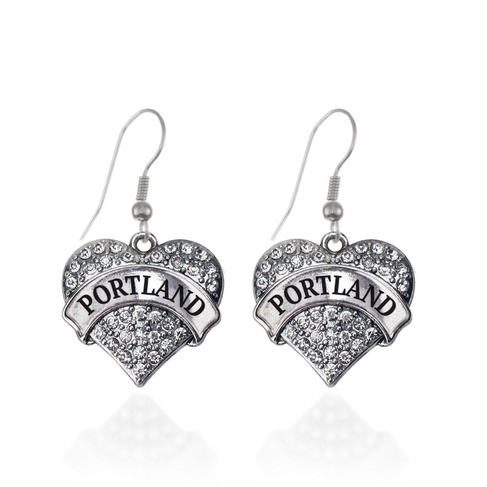 Silver Portland Pave Heart Charm Dangle Earrings