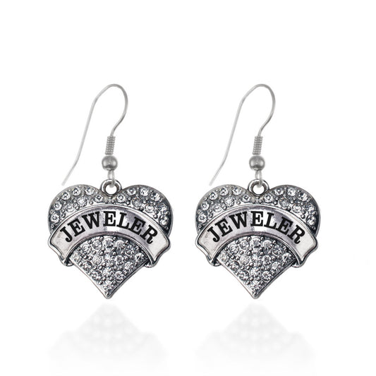 Silver Jeweler Pave Heart Charm Dangle Earrings