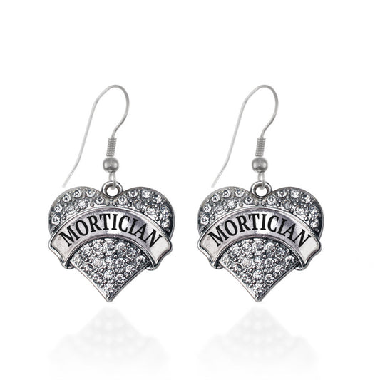 Silver Mortician Pave Heart Charm Dangle Earrings