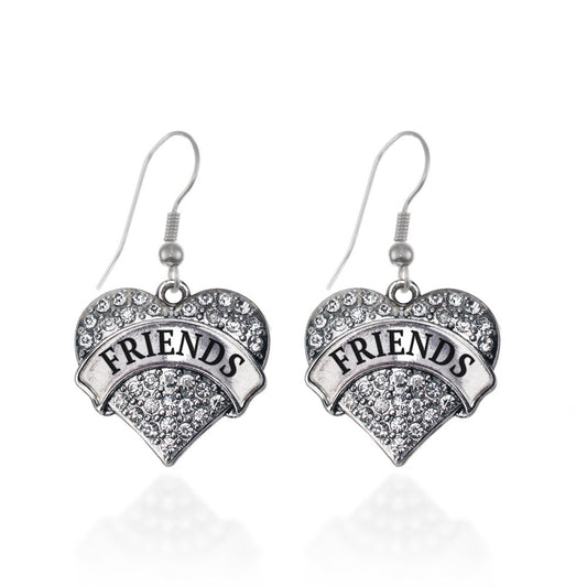 Silver Friends Pave Heart Charm Dangle Earrings