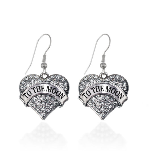 Silver To The Moon Pave Heart Charm Dangle Earrings