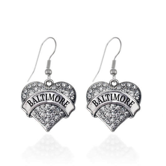Silver Baltimore Pave Heart Charm Dangle Earrings