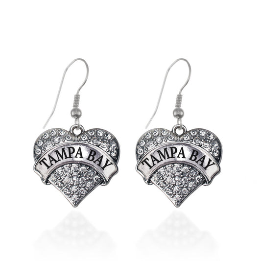 Silver Tampa Bay Pave Heart Charm Dangle Earrings