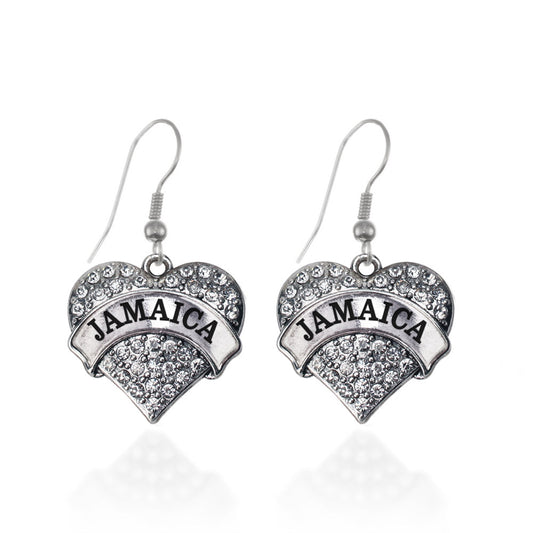 Silver Jamaica Pave Heart Charm Dangle Earrings