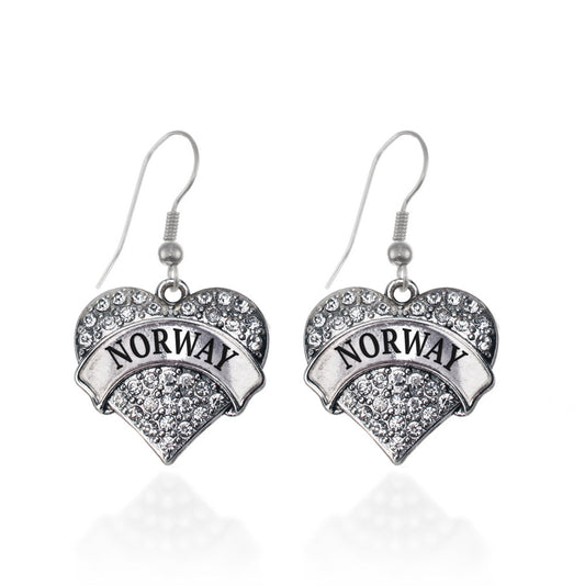 Silver Norway Pave Heart Charm Dangle Earrings