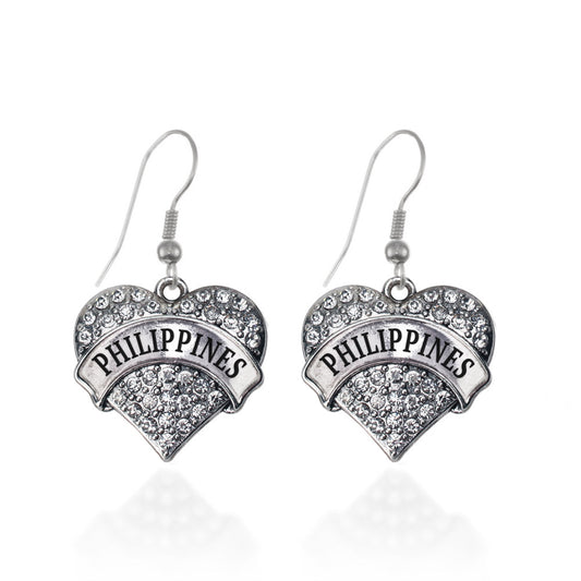Silver Philippines Pave Heart Charm Dangle Earrings