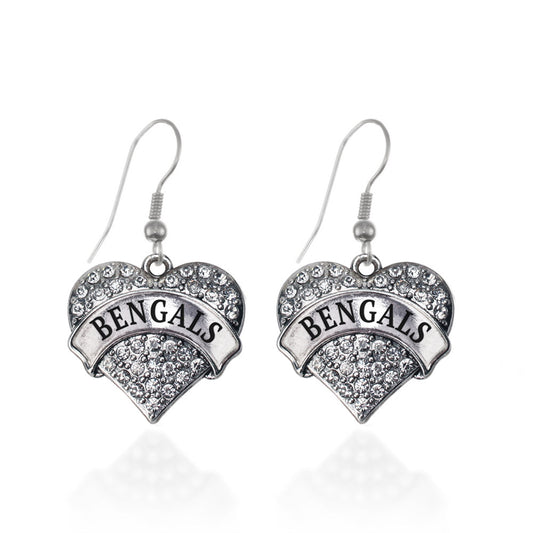 Silver Bengals Pave Heart Charm Dangle Earrings