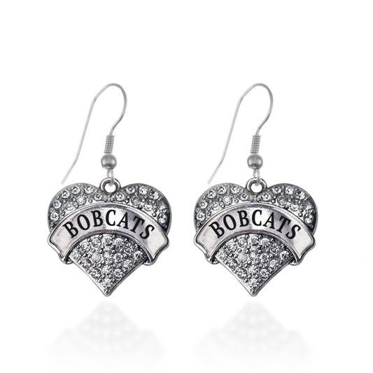 Silver Bobcats Pave Heart Charm Dangle Earrings