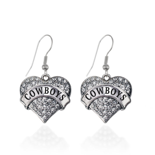 Silver Cowboys Pave Heart Charm Dangle Earrings