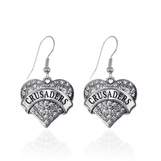 Silver Crusaders Pave Heart Charm Dangle Earrings