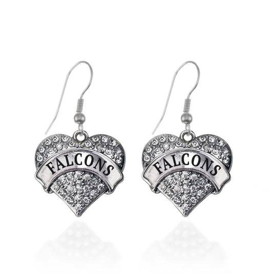 Silver Falcons Pave Heart Charm Dangle Earrings
