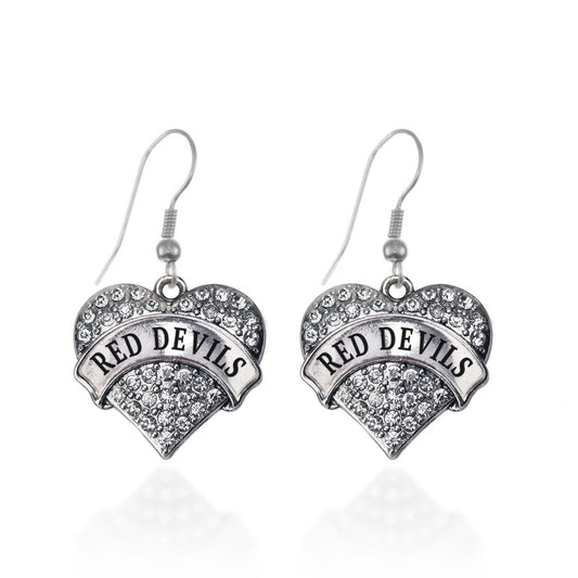 Silver Red Devils Pave Heart Charm Dangle Earrings