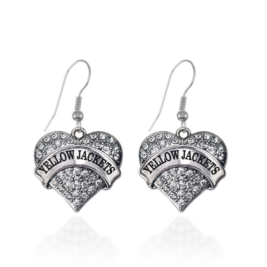 Silver Yellow Jackets Pave Heart Charm Dangle Earrings