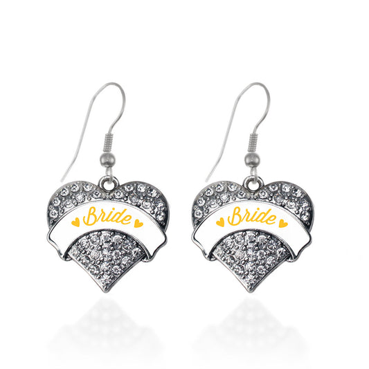 Silver Marigold Bride Pave Heart Charm Dangle Earrings