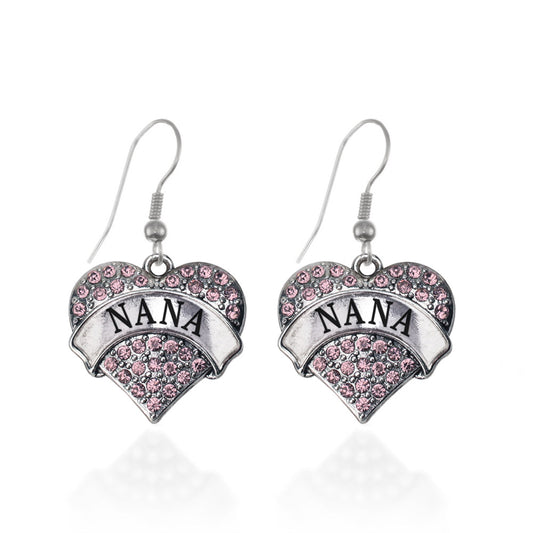 Silver Pink Nana Pink Pave Heart Charm Dangle Earrings