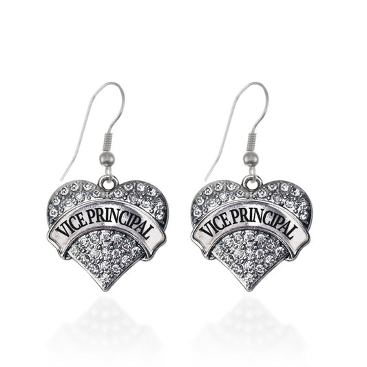 Silver Vice Principal Pave Heart Charm Dangle Earrings