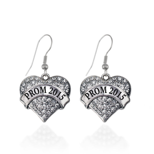 Silver Prom 2015 Pave Heart Charm Dangle Earrings