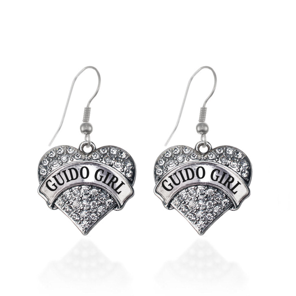 Silver Guido Girl Pave Heart Charm Dangle Earrings