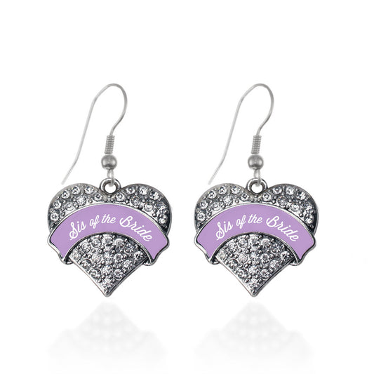 Silver Lavender Sis of the Bride Pave Heart Charm Dangle Earrings