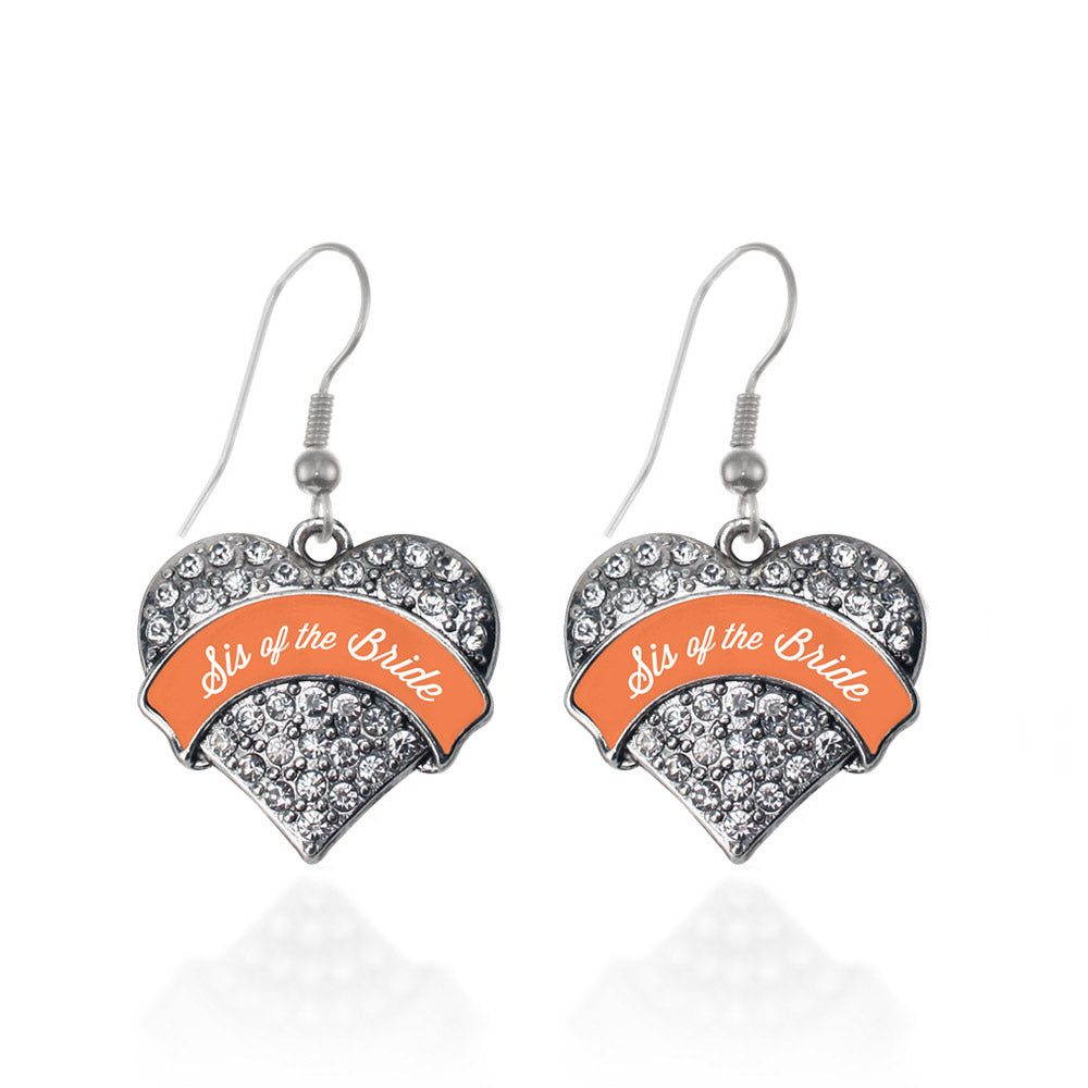 Silver Orange Sis of the Bride Pave Heart Charm Dangle Earrings