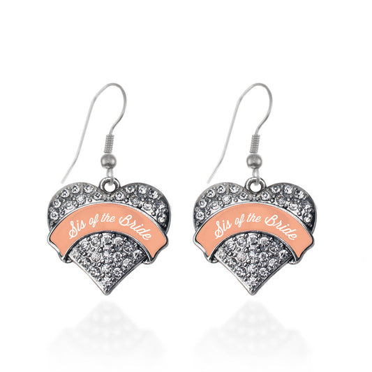 Silver Peach Sis of the Bride Pave Heart Charm Dangle Earrings