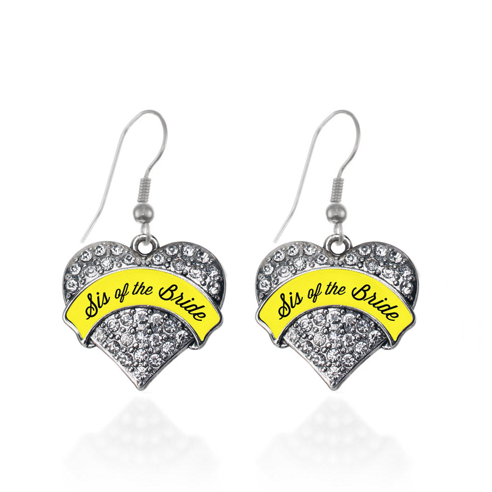 Silver Yellow Sis of the Bride Pave Heart Charm Dangle Earrings