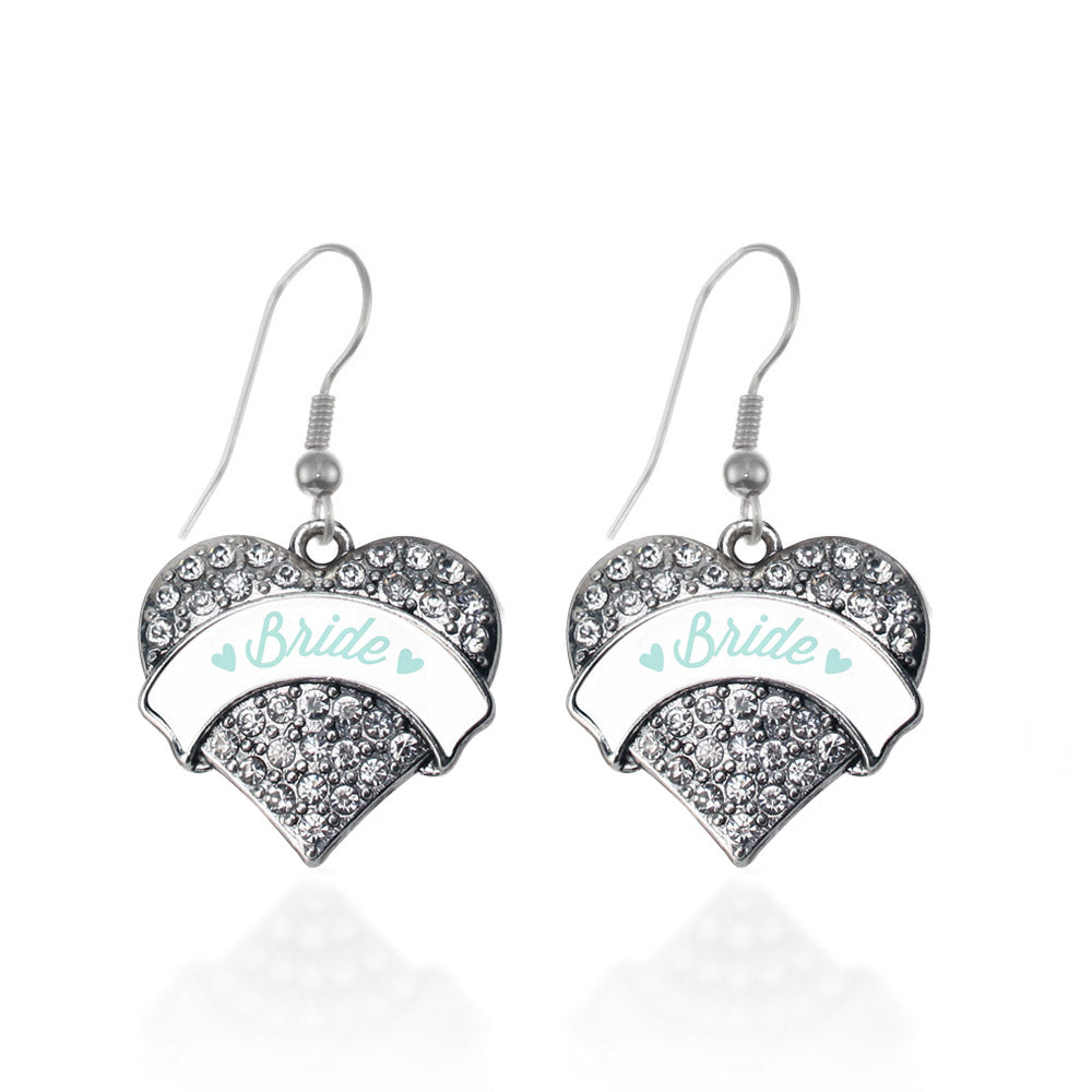Silver Mint Bride Pave Heart Charm Dangle Earrings