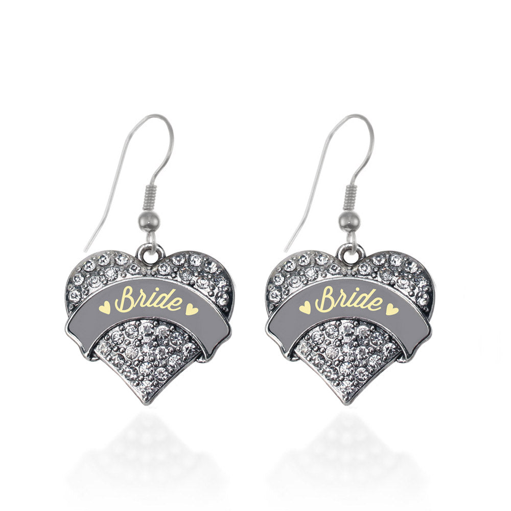 Silver Cream Bride Pave Heart Charm Dangle Earrings
