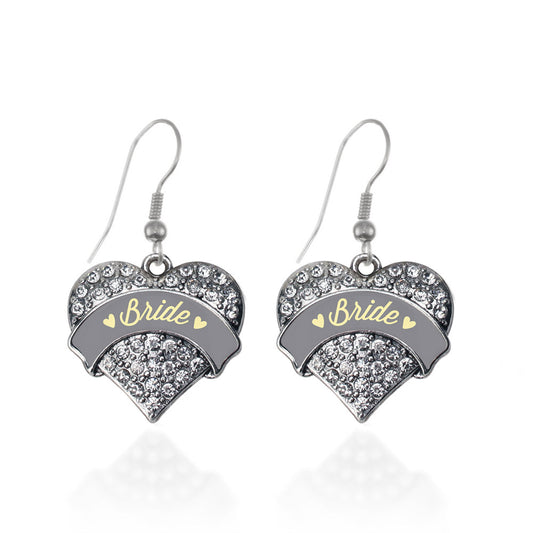 Silver Cream Bride Pave Heart Charm Dangle Earrings