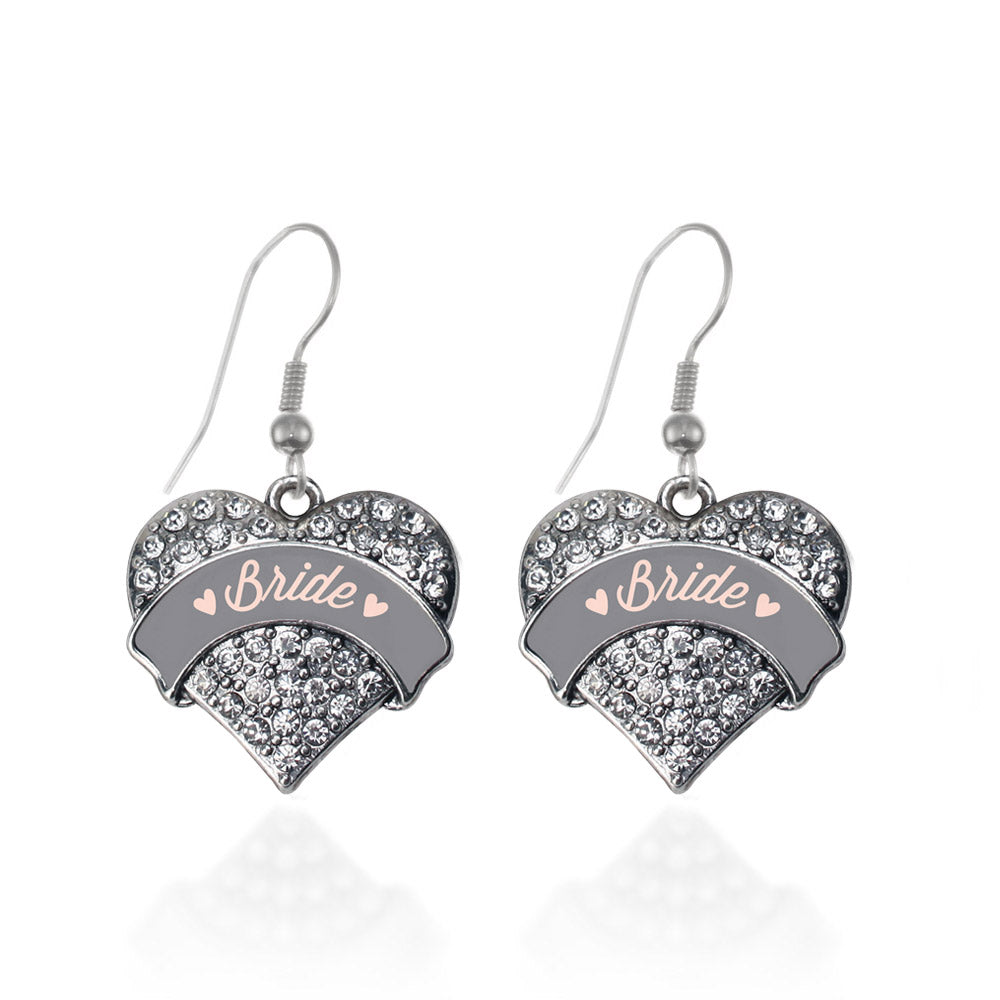 Silver Nude Bride Pave Heart Charm Dangle Earrings