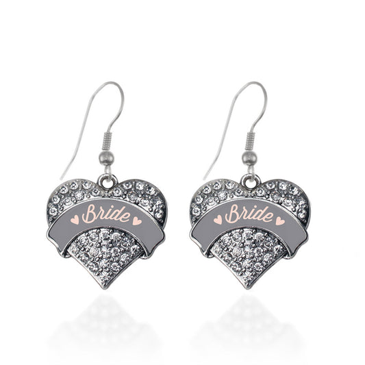Silver Nude Bride Pave Heart Charm Dangle Earrings