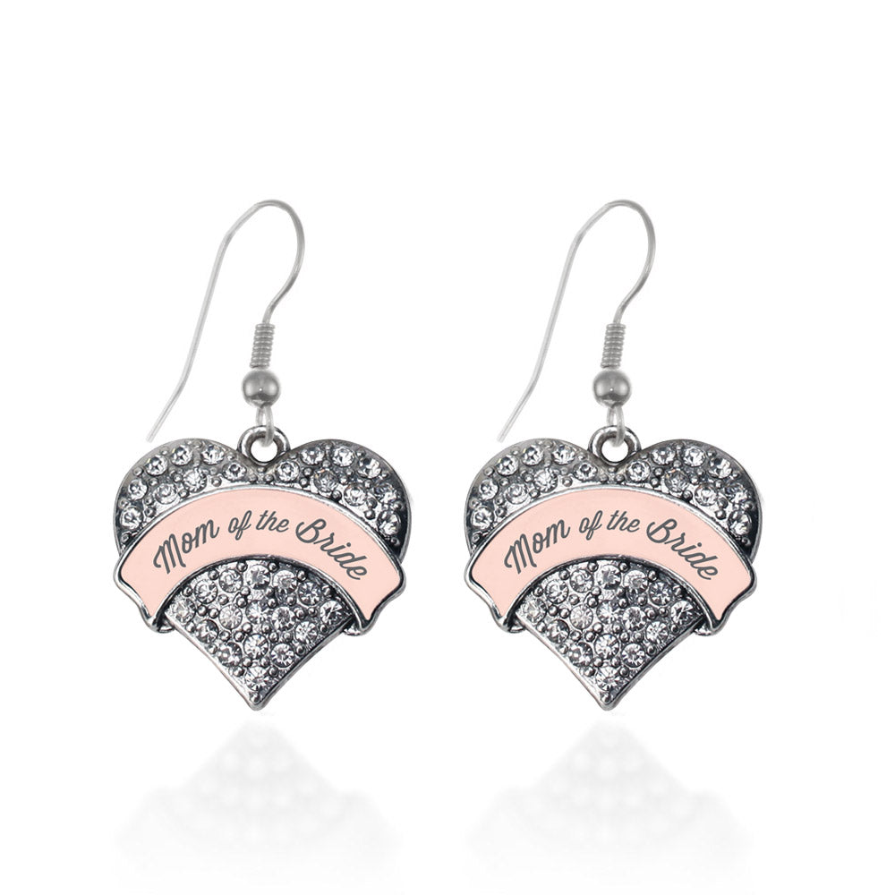 Silver Nude Mom of Bride Pave Heart Charm Dangle Earrings