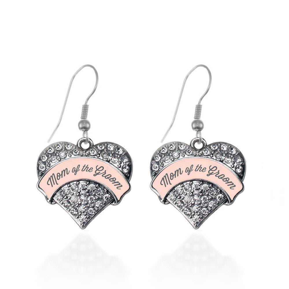 Silver Nude Mom of Groom Pave Heart Charm Dangle Earrings