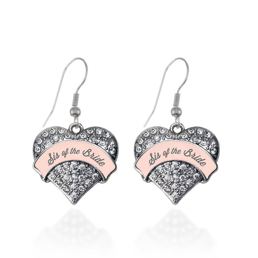 Silver Nude Sis of Bride Pave Heart Charm Dangle Earrings