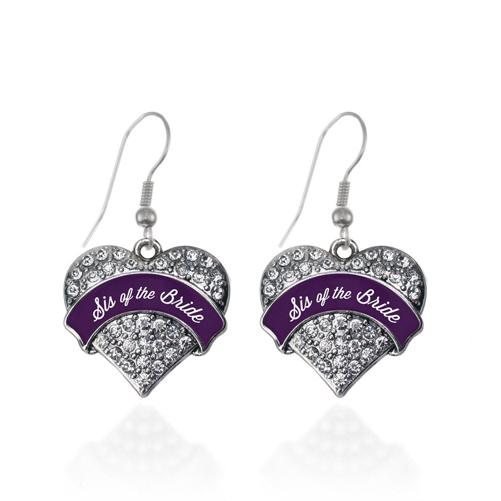 Silver Plum Sis of Bride Pave Heart Charm Dangle Earrings