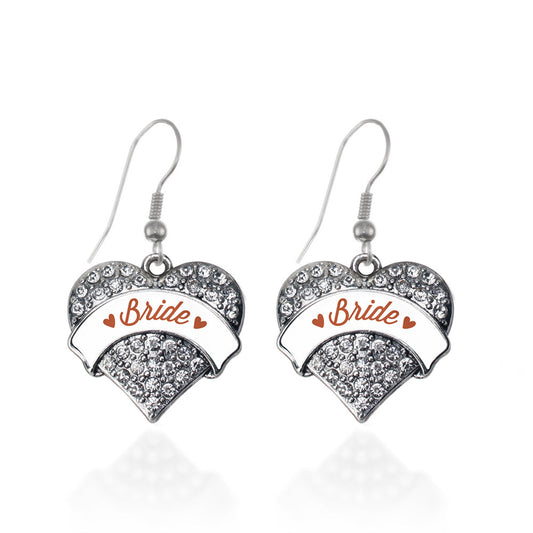 Silver Rust Bride Pave Heart Charm Dangle Earrings