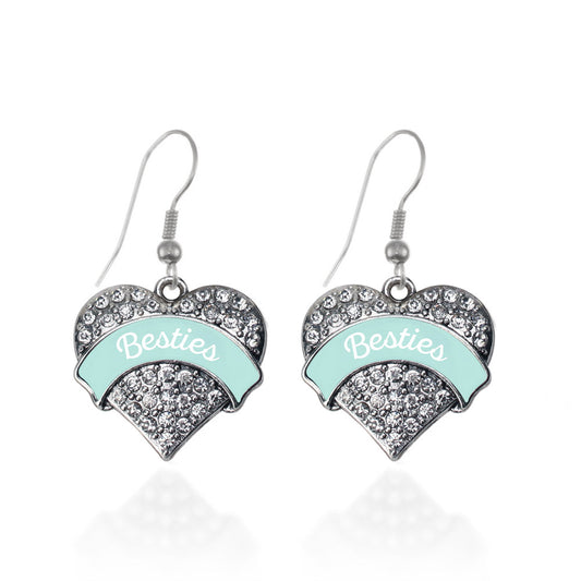 Silver Mint Besties Pave Heart Charm Dangle Earrings