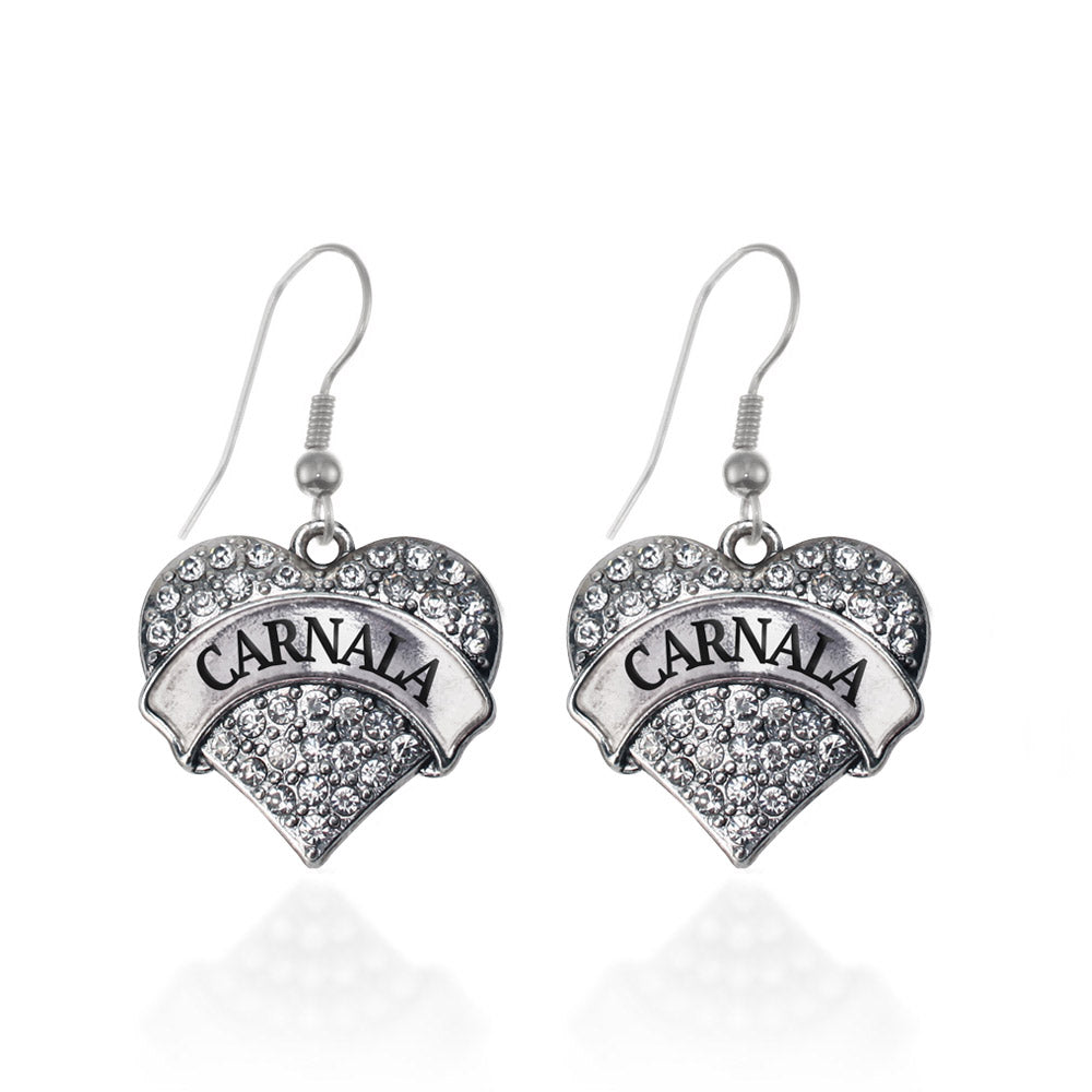 Silver Carnala - Sister Pave Heart Charm Dangle Earrings