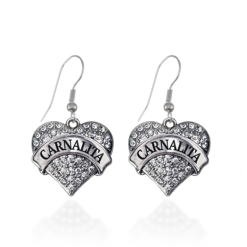 Silver Carnalita - Little Sister Pave Heart Charm Dangle Earrings
